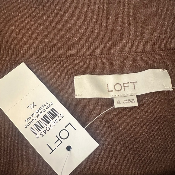 NWT Loft Chocolate Brown Ribbed Stretchy Off The Shoulder Sweater Boho Sz XL - Picture 4 of 5